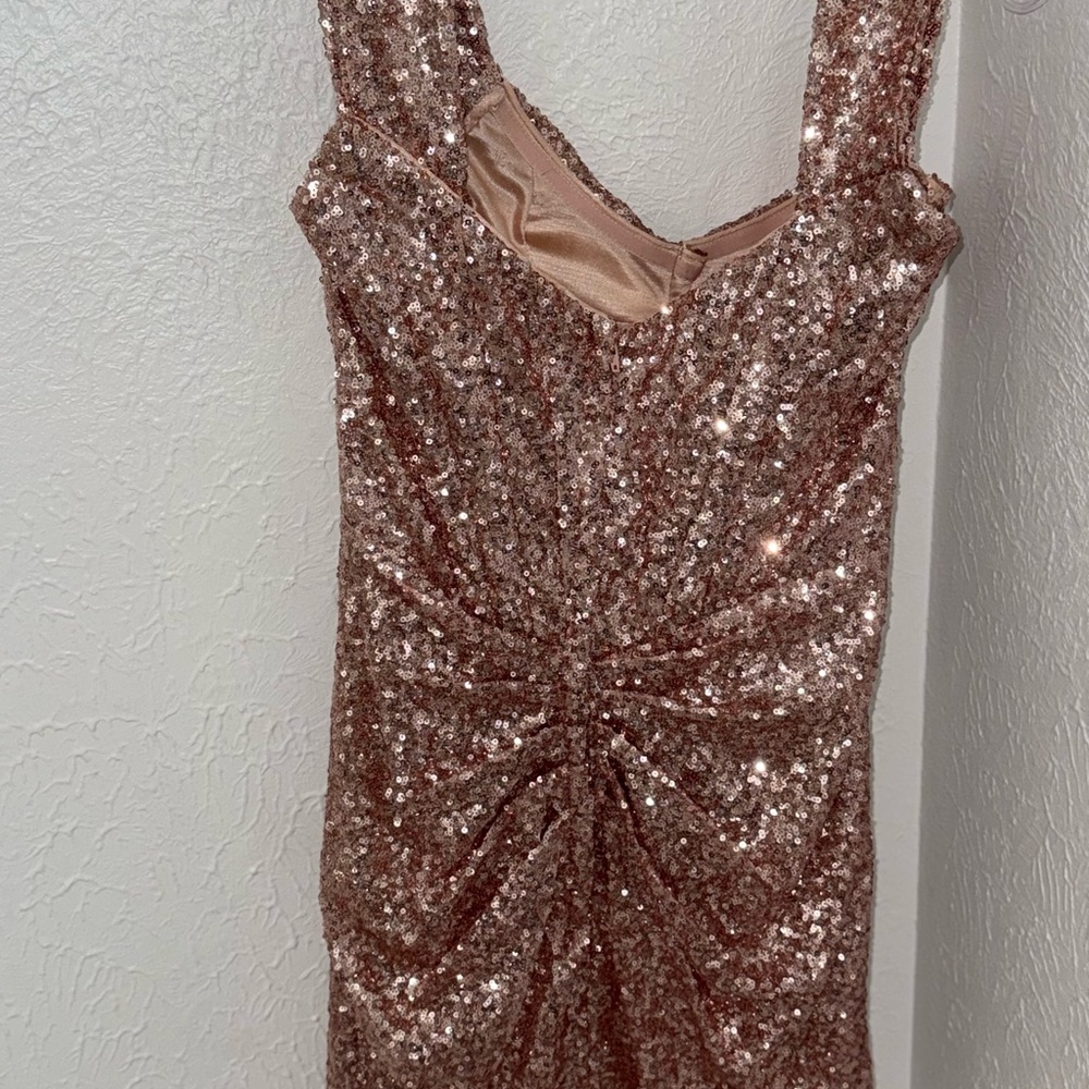 Sherri Hill Sparkling Mini Dress in Rose Gold sleeves are detachable - Picture 7 of 7